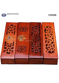 Hộp đựng đũa gỗ hương đỏ - đục khắc tinh tế (CTH745) Sang trọng - Đựng đũa sang trọng làm quà tặng