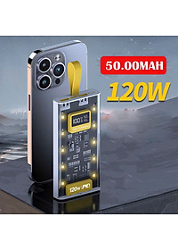 Sạc dự phòng 50.000mAh trong suốt, có sạc nhanh PD 120W, kèm 4 cáp sạc, tích hợp đèn ngủ - FTAKY Hàng Nhập Khẩu