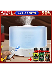 Máy Xông Tinh Dầu Cao Cấp Tặng 3 Chai Tinh Dầu Sả Chanh + Bạc Hà + Quế. Máy Khuếch Tán Tinh Dầu Có Remote Điều Khiển Từ Xa Chuyên Dụng Xông Tinh Dầu