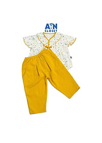 Bộ quần áo dài tay ngắn bé gái họa tiết hoa Nhí Bèo quần vàng - AICDBGUQ5VAL - AIN Closet