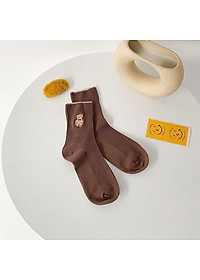 Tất bèo nữ cổ cao, vớ cổ cao vải cotton thêu hình chú Gấu Teddy phong cách thời trang Hàn Quốc - TD68 