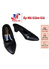 Giày sục nữ cao gót 5cm màu đen Trường Hải gót trụ da mềm mại CÓ SIZE LỚN