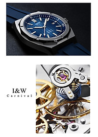 Đồng hồ nam chính hãng I&W CARNIVA 711G-S1 hàng mới,Kính sapphire chống xước ,Chống nước 50m ,Bảo hành chính hãng,Máy cơ (Automatic),dây cao su cao cấp, mặt xanh thiết kế đơn giản dễ đeo