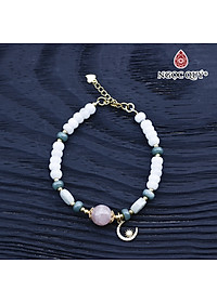 Vòng cẩm thạch phỉ thúy phối thạch anh hồng charm bạc mạ vàng - Ngọc Quý Gemstones