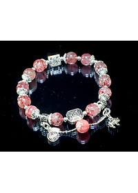 Vòng tay phong thủy Thạch anh dâu tây mix đá Đào hoa cho mạng Hỏa - Thổ, đá thiên nhiên AAAA