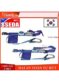 Dây đai an toàn SSEDA 1 móc nhôm tự rút kèm giảm sốc - đai lưng sợi cường lực có nút bấm rút tự động, có túi dụng cụ