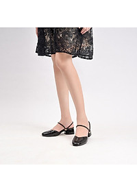 Giày sandal cao gót nữ mũi tròn thời trang NUDDO gót vuông cao 3 phân da bóng phong cách Hàn Quốc