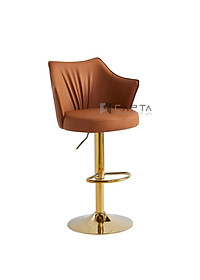 Ghế đảo bếp màu nâu CB2297B-P Nội thất Capta Ghế ngồi quầy bar có lưng tựa nệm PU mềm màu nâu chân thép tăng giảm mạ màu vàng