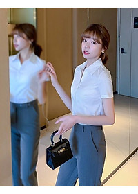 Áo sơ mi công sở Haint Boutique, Áo sơ mi trắng nữ ngắn tay mẫu cơ bản