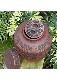 Chum sành ngâm rượu đắp nổi hoa văn cổ 10L gốm sứ Bát Tràng (bình rượu, bình ngâm rượu, chum ngâm rượu)