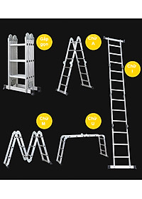 Thang nhôm gấp đoạn DIY TLG-4D chiều cao sử dụng tối đa chữ A 2.3m chữ I 4.7m - Tiêu chuẩn chất lượng an toàn Châu Âu