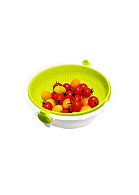 Bộ thau rổ nhựa xoay 2 lớp làm ráo nước - Hàng nội địa Nhật Bản 