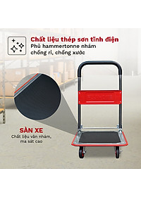 Xe đẩy hàng 4 bánh gấp gọn sàn thép FUJIHOME nhập khẩu, xe kéo hàng xếp gọn, bánh xe có chốt hãm - hàng chính hãng