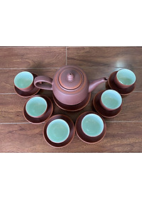 Ấm Chén Trà Tử Sa Bát Tràng Búp Sen Nâu Chỉ Đỏ