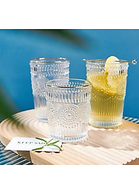 BỘ 6 CỐC THỦY TINH CHỊU NHIỆT CAO CẤP  UỐNG NƯỚC HOA VĂN TRỐNG ĐỒNG DẬP NỔI - ANTH674