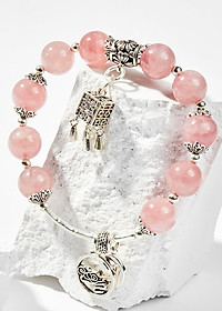 Vòng Tay Phong Thủy Đá Thạch Anh Hồng Phối Charm Đèn Lồng Bạc (10mm) Mệnh Hỏa, Thổ Ngọc Quý Gemstones