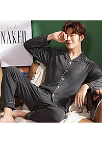 9202 - Bộ Pijama nam dài tay cao cấp trơn màu phù hợp mọi lứa tuổi, tông tối gọn dáng, size L-3XL