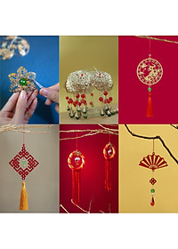 Combo 6D - Bộ 6 dây treo trang trí Tết Khai Lộc Hoàng Kim màu đỏ, trang trí mai, đào