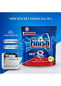 Túi 60 viên rửa chén Finish All In 1 Max Dishwasher Tablets Lemon Sparkle QT04585 - hương chanh
