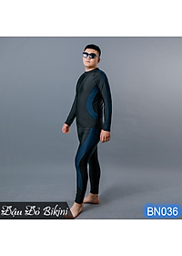Đồ bơi nam cỡ đại đến 130kg, quần áo tắm big size cho người béo mập, áo dài tay khoá kéo & quần dài chống nắng, chất thun bơi lạnh Hàn co giãn đa chiều | BN036
