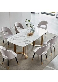 Bộ bàn ăn mặt đá cẩm thạch chân inox mạ vàng