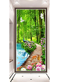 Tranh dán tường khổ dọc cảnh lối vào rừng cây xanh tuyệt đẹp LV-0270