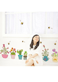 Decal dán tường Hình dán trang trí Chậu Hoa Nhiều màu sắc SK7065