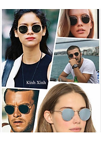 Kính râm Round Metal Unisex Mắt Tròn Thủy Tinh Gọng Kim Loại Thời Trang Retro