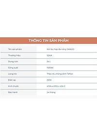 (HOT NEW) Nồi Lẩu Hấp 4 Tầng 24L SEKA SK6620 - 1500W Đa Năng 4 in 1 Hấp, Lẩu, Khử Trùng, Tiệt Trùng - Hàng Chính Hãng Bảo Hành 2 Năm