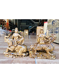 Cặp tượng văn thù _ phổ hiền bồ tát bằng gỗ bách xanh thơm nức kt 15×14×6cm