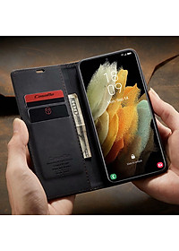Bao da bò dạng ví dành cho Samsung Galaxy S21, S21 Plus, S21 Ultra mẫu case hàng nhập khẩu