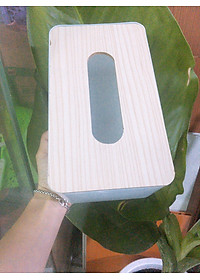 Hộp khăn giấy bằng nhựa - nắp gỗ màu ngẫu nhiên