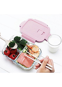 Thố thuỷ tinh đựng cơm 3 ngăn tặng kèm bộ đũa thìa Inox( giao mầu ngẫu nhiên )