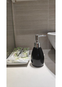 Bình đựng dầu gội, dầu xả, sữa tắm, nước rửa tay khách sạn bằng sứ đẹp màu đen trắng - 300ml