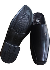 Dép nam bít mũi da bò Trường Hải màu đen đế cao 3.5cm HÌNH ẢNH THẬT
