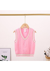 Áo len gile cho bé gái cổ tim 3-8 tuổi hàng WERZTOUN đanh sợi không bai xù điệu đà đáng yêu