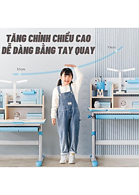 Bộ bàn học cho bé Sakawin S80 và Ghế G90 mới nhất, Bàn học sinh có giá sách Nâng hạ tay quay, Giá Nhập