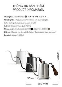 Ấm bình rót nước nóng pha cà phê bằng inox, cán gỗ CAFE DE KONA