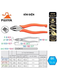 Kìm điện - kìm răng 8 inch/ 200mm Fujiya AP-200 Công Nghệ Nhật Bản- Kìm cắt dây thép dây đồng