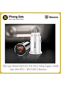 Tẩu sạc trên ô tô Baseus 2 cổng (USB +Type) sạc nhanh Q.C 4.0 30W c- Hàng Chính Hãng