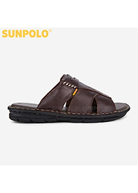 Dép Quai Ngang Nam Da Bò SUNPOLO AQN009 Quai bản rộng (Đen, Nâu)