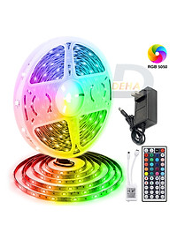 Bộ Đèn led dây dán RGB đổi màu điểu khiển 44 phím chọn màu đứng yên, nhấp nháy, bóng 5050 strip light trang trí Tiktok dán tường, bàn máy tính, cửa…