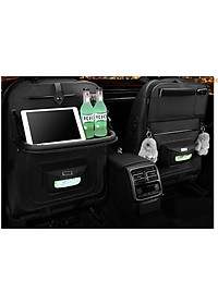 Túi treo đồ kiêm giá để đồ bằng da trên ô tô màu đen và nâu