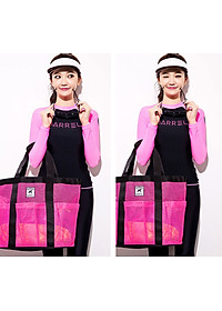 Set Đồ Bơi Ba Chi Tiết Đồ Bơi Nữ Tay Dài Quần Dài Màu Hồng Đen Chủ Đạo AT205 MayHomes Black-Pink Colored Long Sleeves And Long Pants Women Swimwear Set, UPF 50 Sun Protection