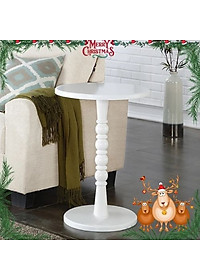 Bàn Tròn Sofa, Bàn Để Đèn, Bàn Trưng Hoa Chân Tiện Màu Trắng Sang Trọng 4035 - Thương hiệu Viet Home Decor