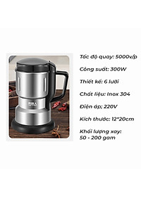 Máy Xay Hạt Khô Tiêu Chuẩn Châu Âu Máy Xay Ngũ Cốc Mini Công Suất 300w Lưỡi Dao 6 Cánh Thân Máy Bằng Thép Không Gỉ - Hàng Loại 1 - Chính Hãng MINIIN