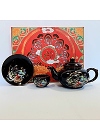 Bộ ấm trà vinh hoa phú quý vẽ vàng 24k gốm sứ Bát Tràng cao cấp