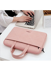 Túi xách da chống sốc cho máy tính, macbook, laptop màu hồng cute - Tặng kèm gấu bông và ví đựng phụ kiện