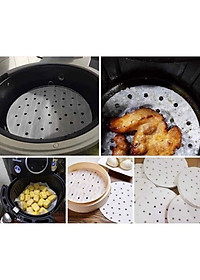100 tờ giấy nến đục lỗ lót nồi chiên không dầu, hấp bánh bao, Giấy nến tròn lót xửng hấp (HY20)