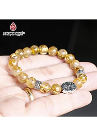 Vòng thạch anh tóc vàng AAA phối charm bạc 8.5mm mệnh thủy, kim - Ngọc Quý Gemstones